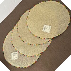 Southern Living Lindos Placemats Set of 4 Natural Woven Beaded 15in Round NEW